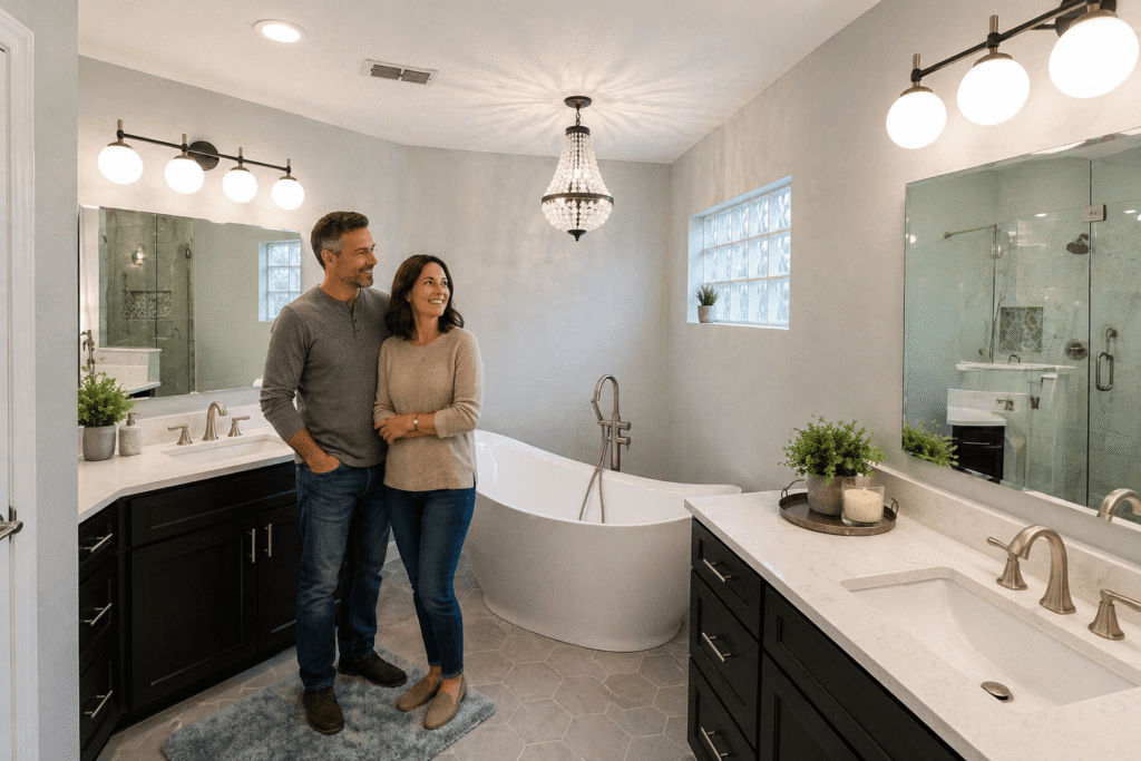 Modern bathroom remodel with family
